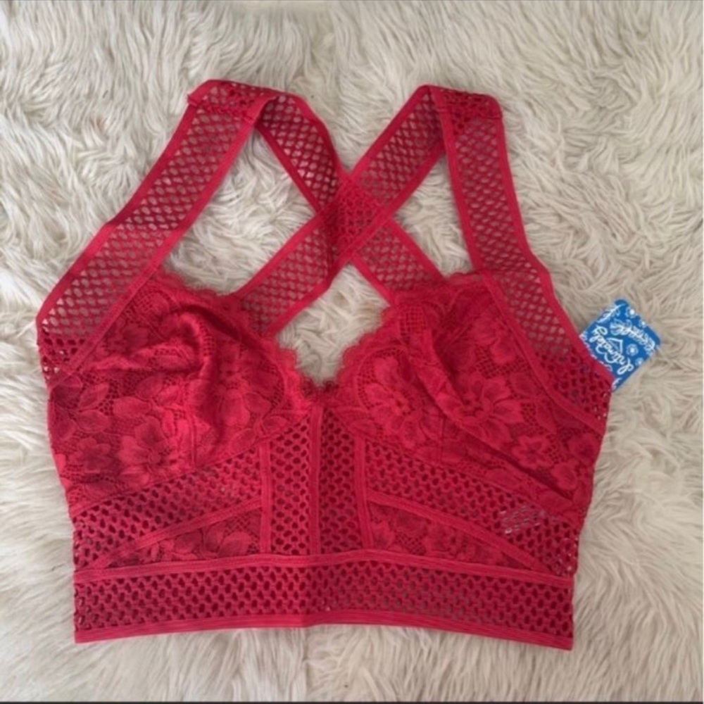 NWT Free People Red Intimately Sitting Pretty Floral Lace Brami 🌿